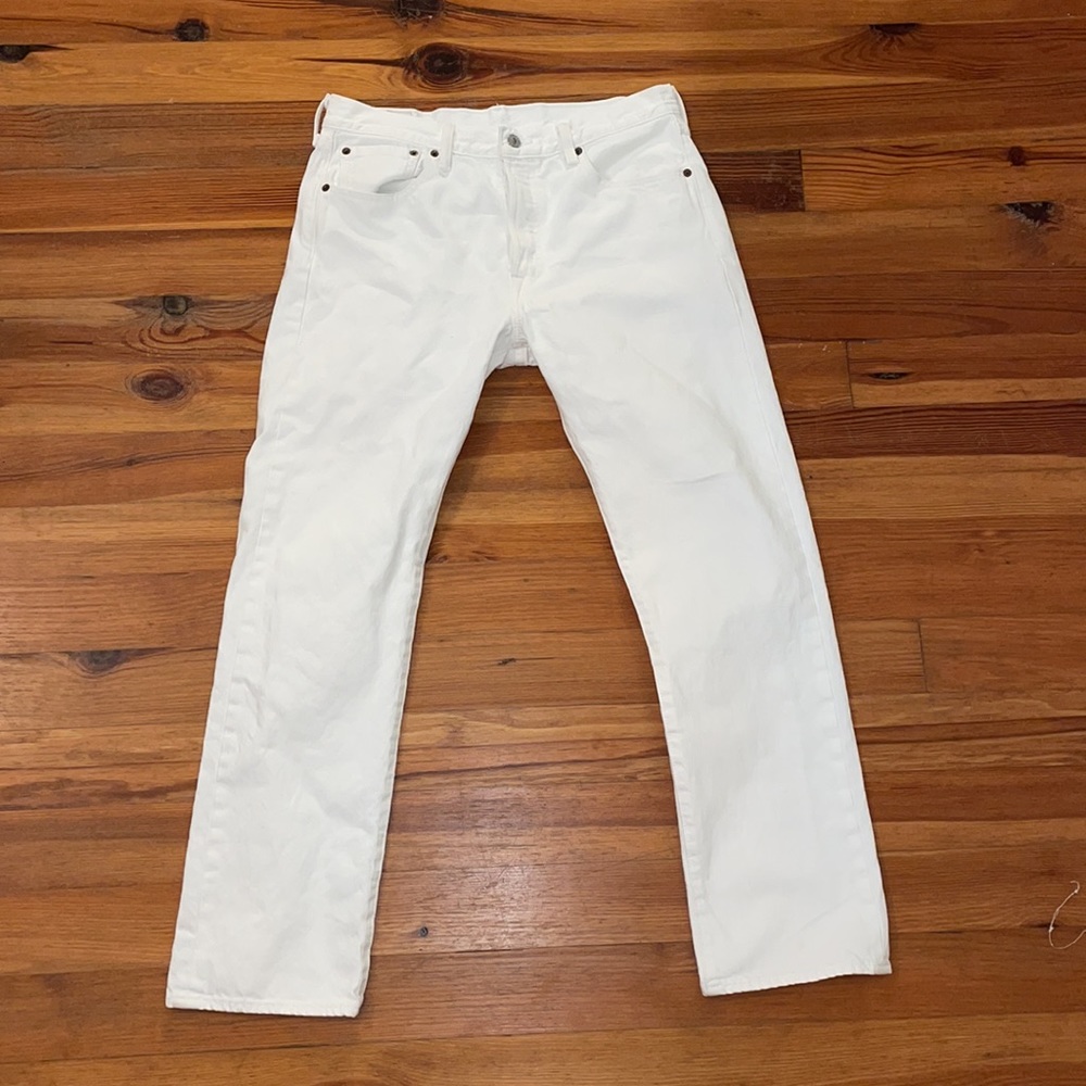 Levi Strauss White Button Fly Mid Rise Classic Fit Straight 501 Jeans Size 32X30